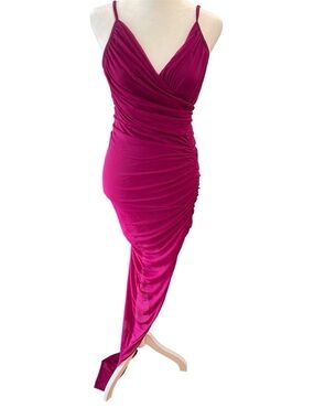 Fashion Nova Magenta Ruched Mesh Maxi Dress Medium